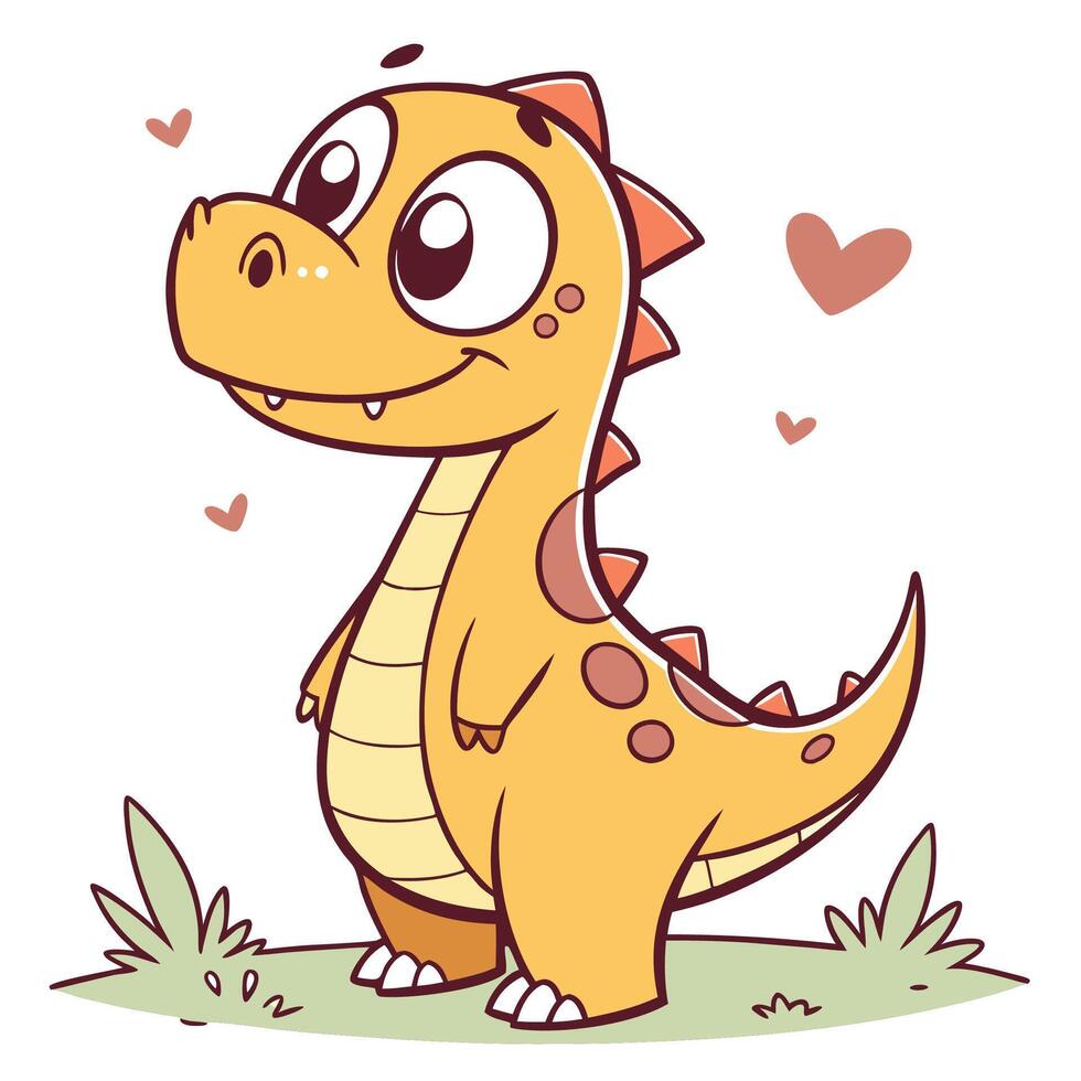 cute cartoon dinosaur with hearts on the background vector