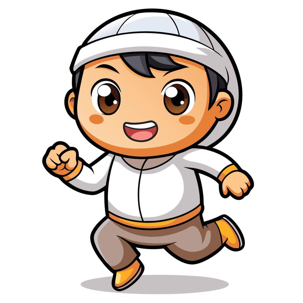 a cartoon boy running in white clothes vector