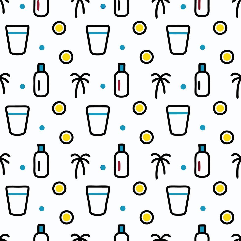 a pattern with bottles and palm trees vector