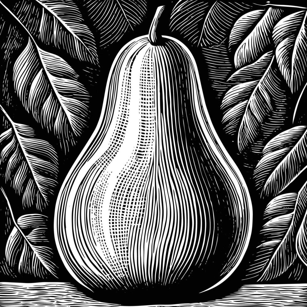 a black and white drawing of pear vector