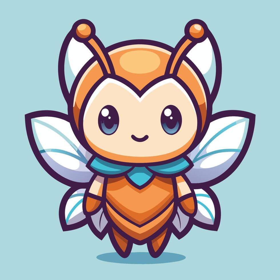 Cute cartoon bee fairy with large eyes and wings. vector