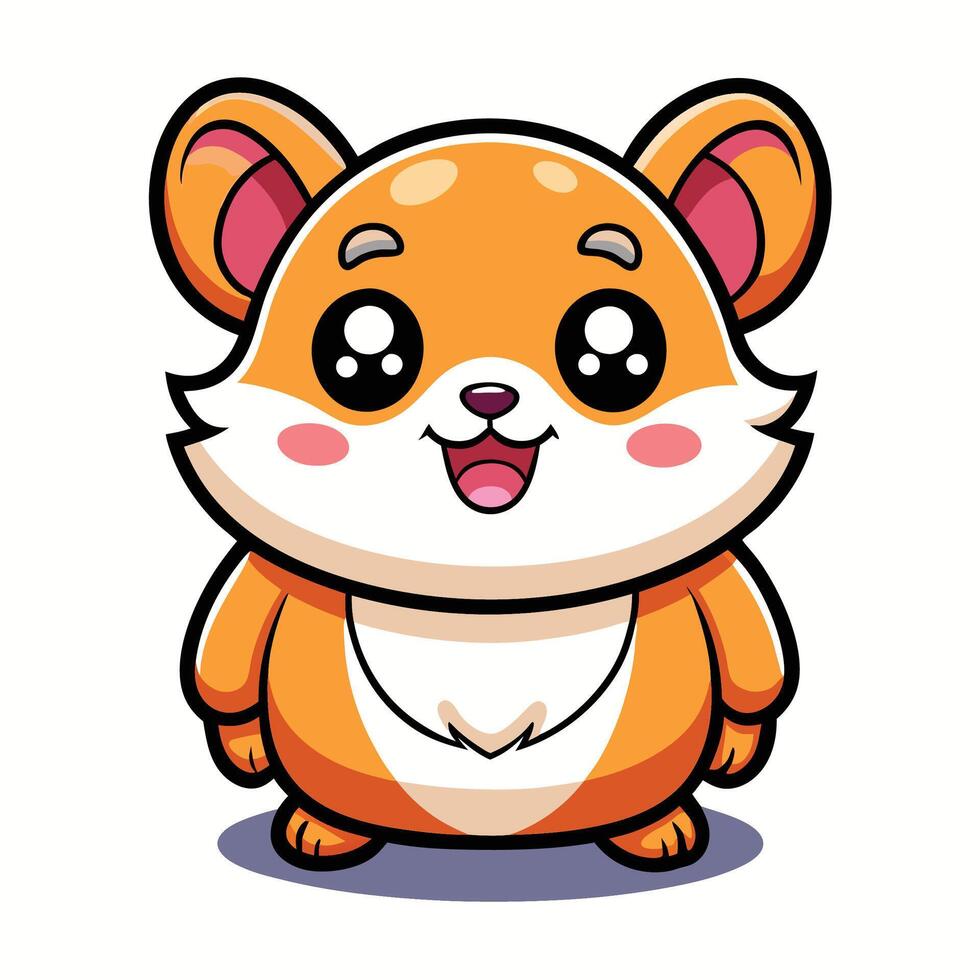 Cute cartoon hamster with big eyes and happy expression. vector