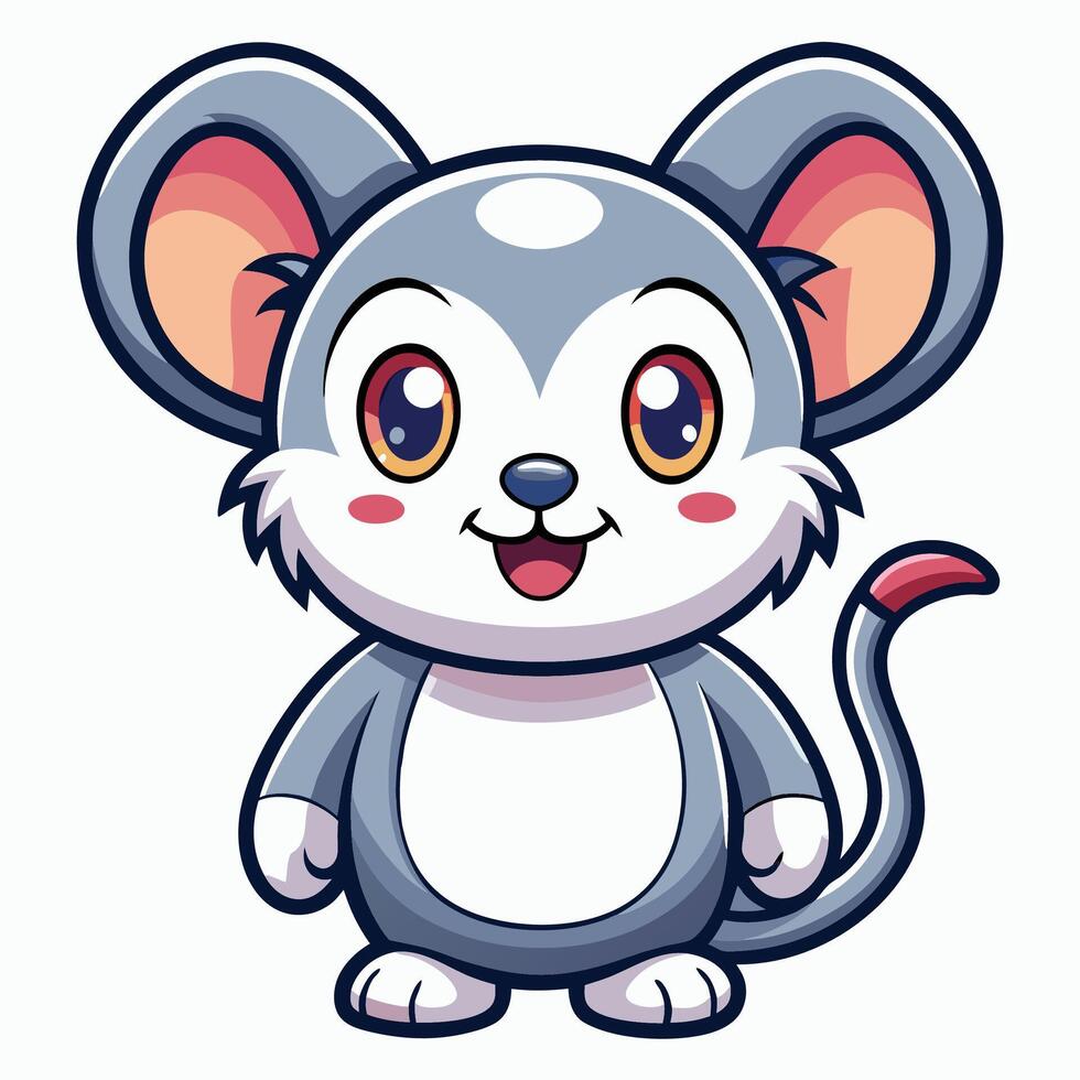 Cute cartoon mouse illustration with big eyes and a happy expression. vector