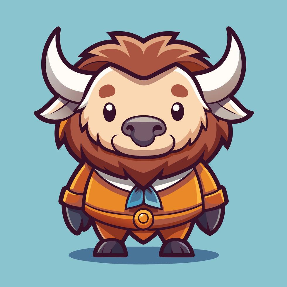 Cute cartoon bison wearing an orange outfit. vector