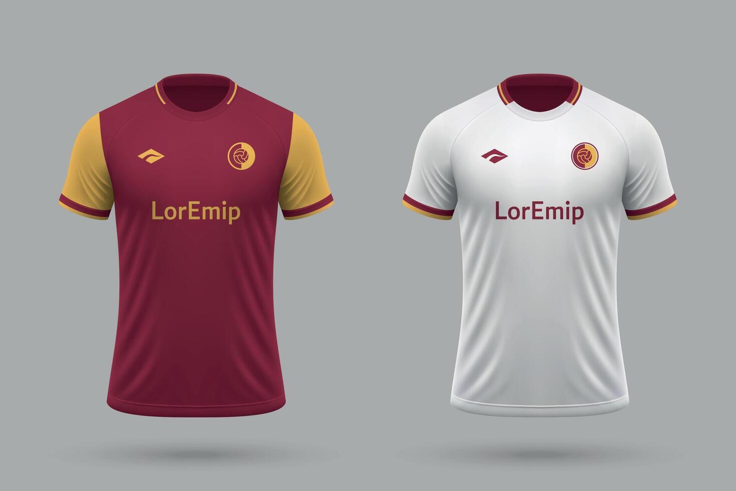3d realistic soccer home and away jersey in Deportes Tolima style, football kit template vector