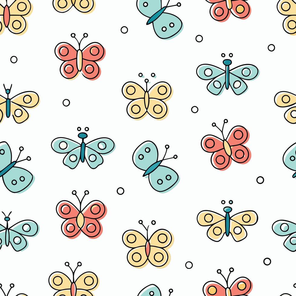 pattern with colorful butterflies white background vector
