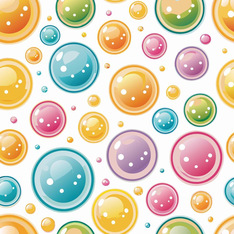 Colorful glossy bubbles pattern on white background. vector
