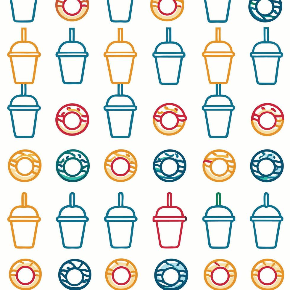 Colorful pattern of donuts and drinks. vector