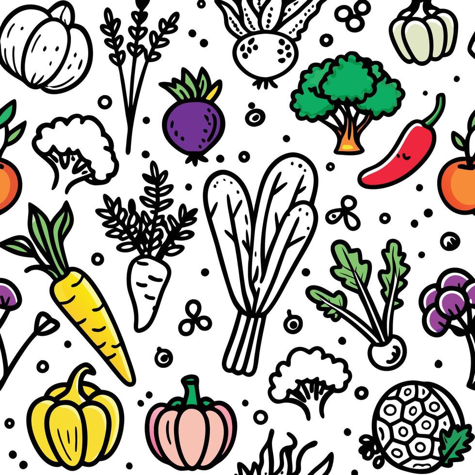 Colorful vegetable and fruit pattern illustration. vector