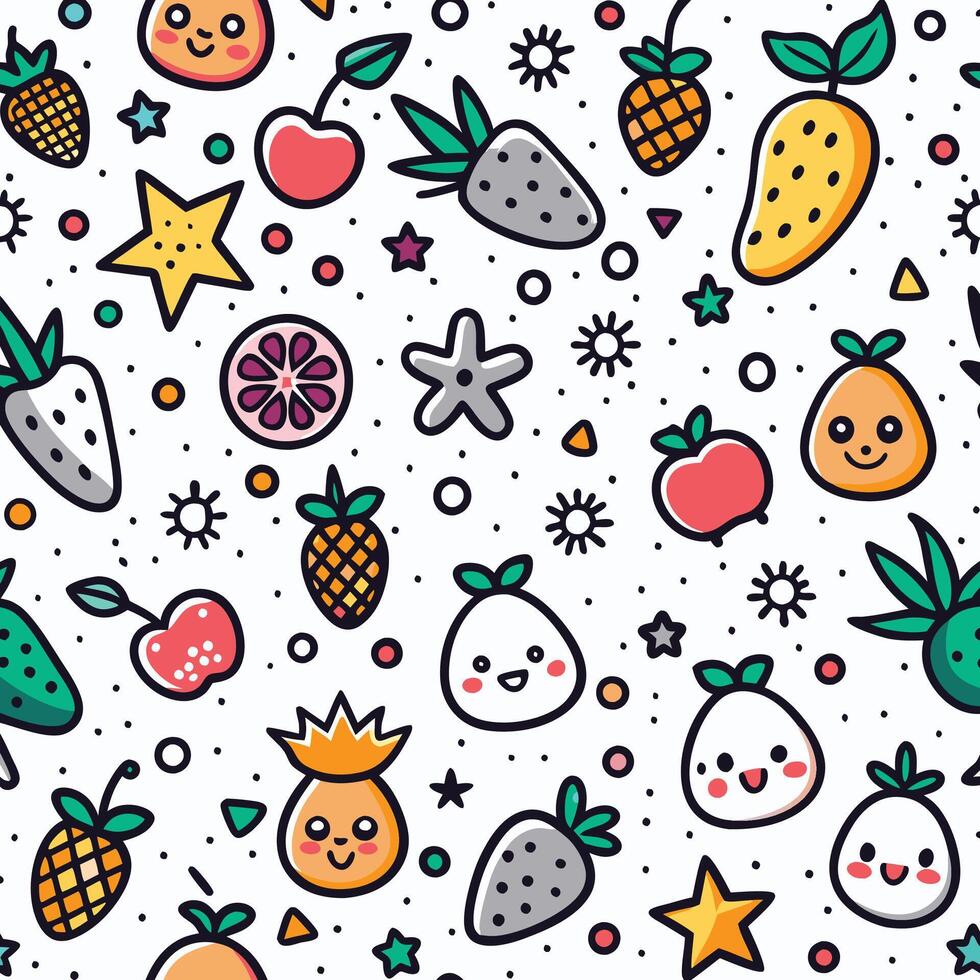 Cute fruit cartoon seamless pattern. vector