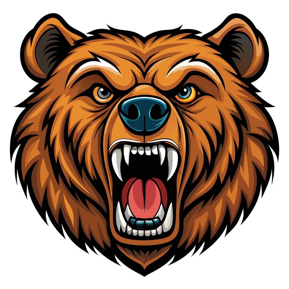 bear head with open mouth teeth white background vector