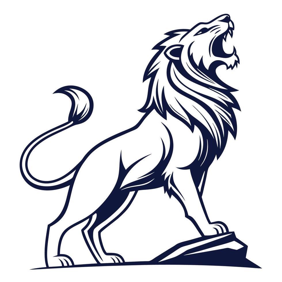 lion roaring on a rock, illustration vector