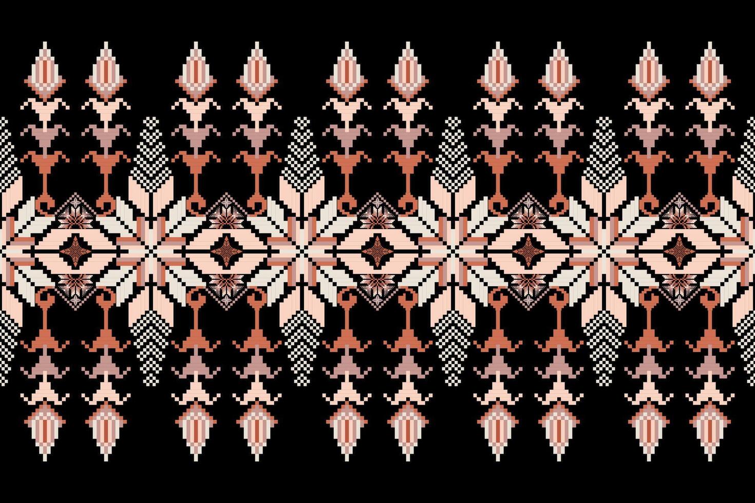 Geometric floral pattern background illustration.flower ethnic pixel pattern. vector