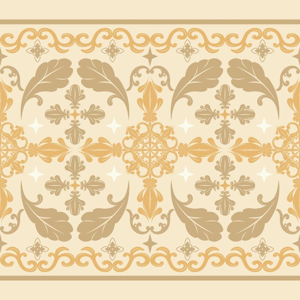 Gorgeous Rich Baroque Shades of Gold Scroll Ornament Stripe Border Decoration on Light Beige Background. Deluxe Chinoiserie Embroidery Silk Weaves with Delicate Neatly Arranged Haute Couture Pattern. vector