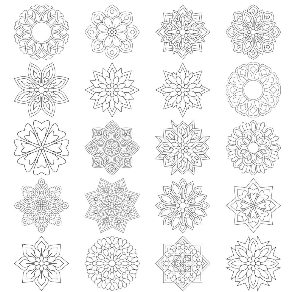 20 Simple Floral Mandala pattern design set Mandalas coloring book pages, File vector