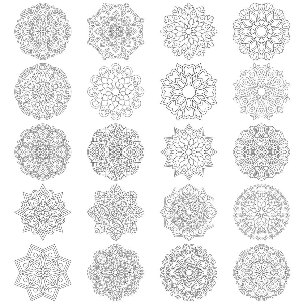 20 Easy Mandala Floral pattern design set Mandalas coloring book pages, File vector