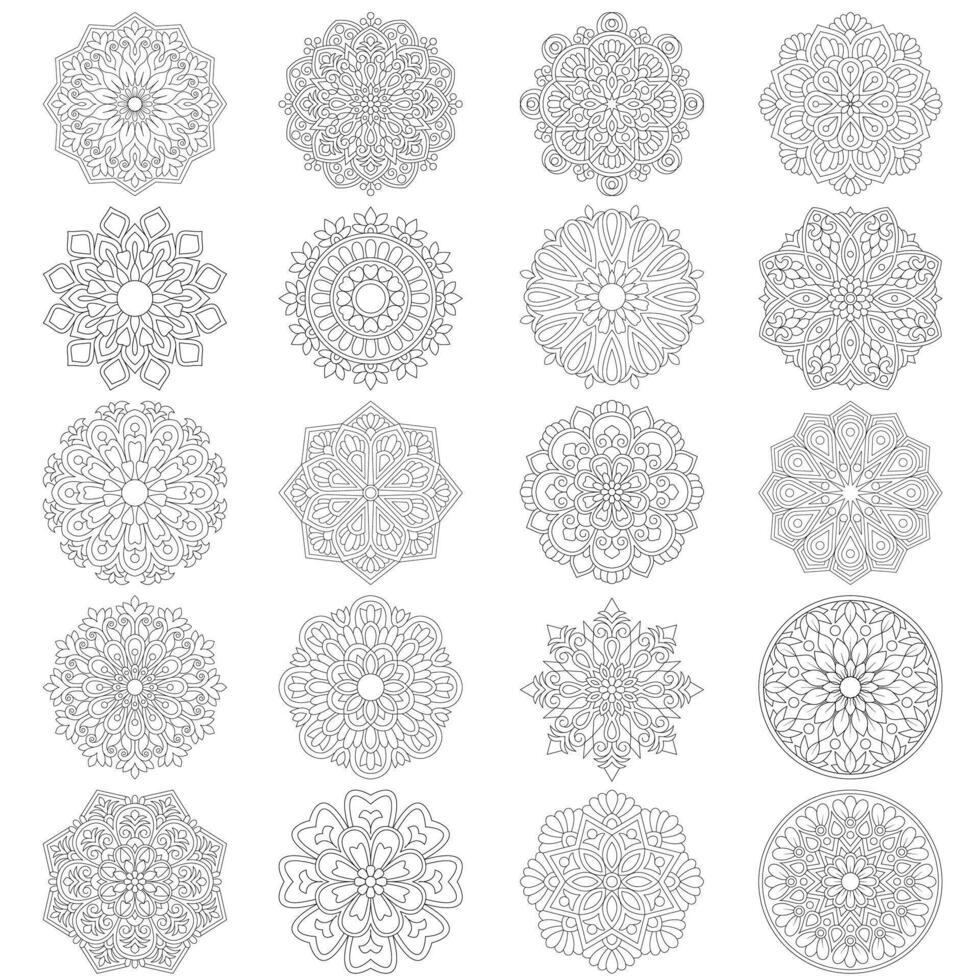 20 Flower Mandala pattern design set Mandalas coloring book pages, File vector