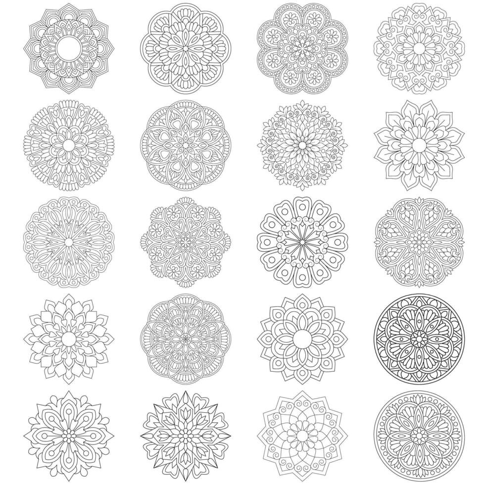 20 Mandala Flower pattern design set Mandalas coloring book pages, File vector