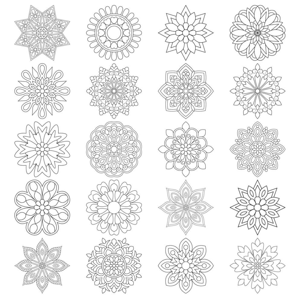 20 Easy Floral Mandala design set Mandalas coloring book pages, File vector