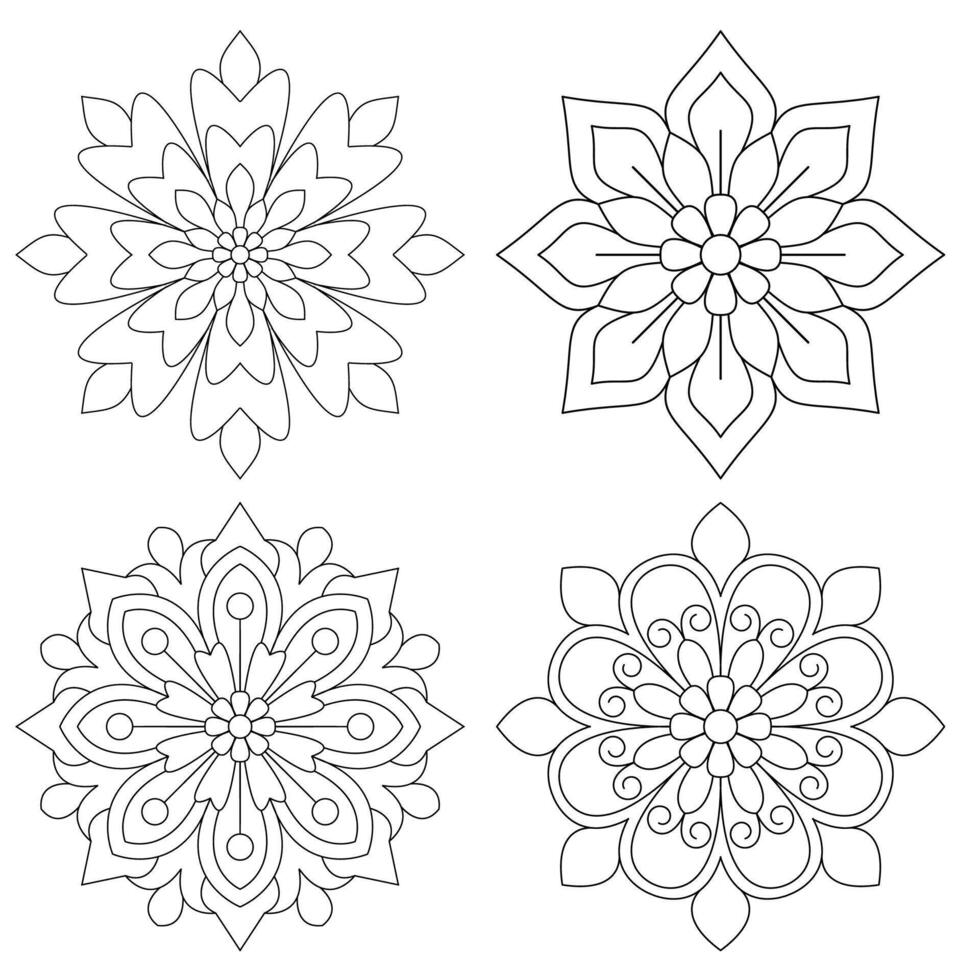 4 Mandala Floral pattern design set Mandalas coloring book pages vector