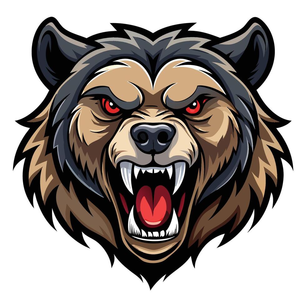 a cartoon bear head with red eyes and fangs vector