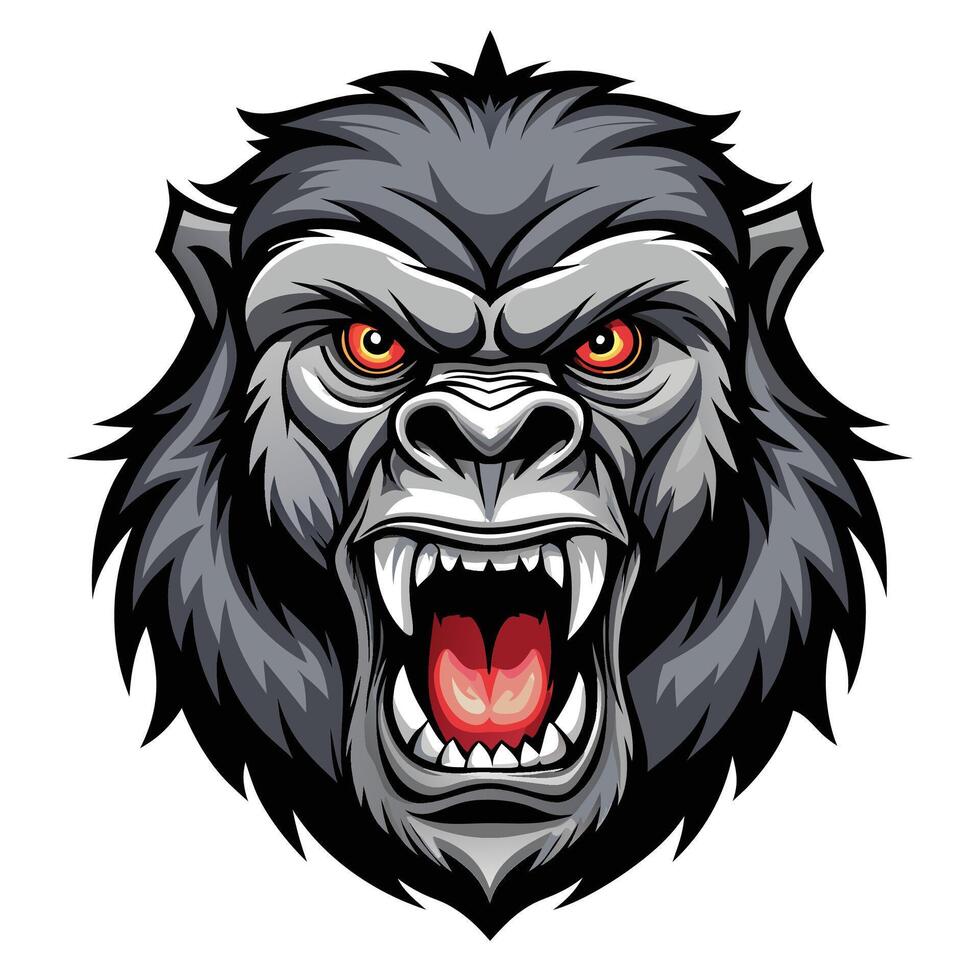 gorilla head with red eyes and open mouth white background vector