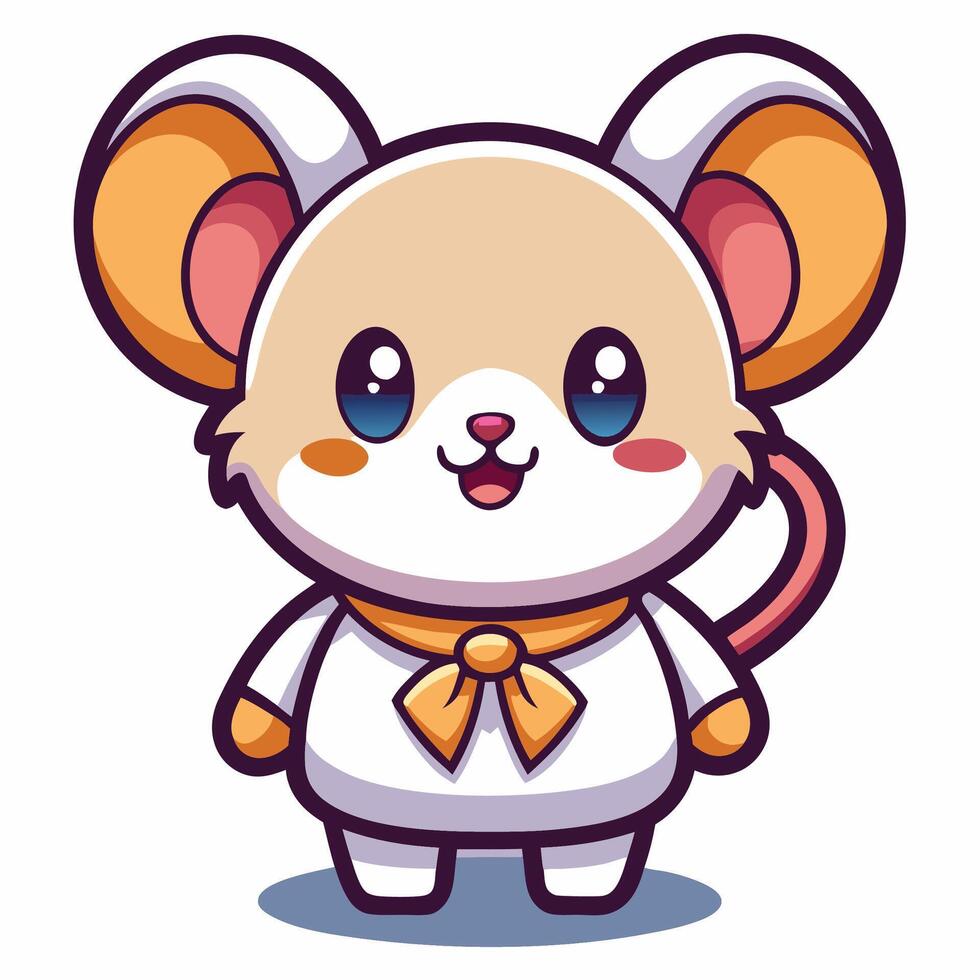 Cute cartoon mouse wearing a white outfit and a yellow bow tie. vector