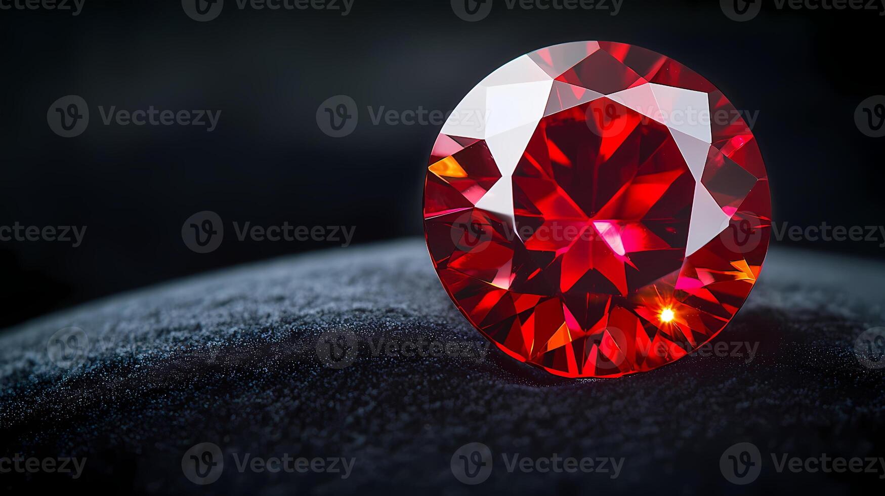Large round cut red ruby gemstone shining on black velvet photo