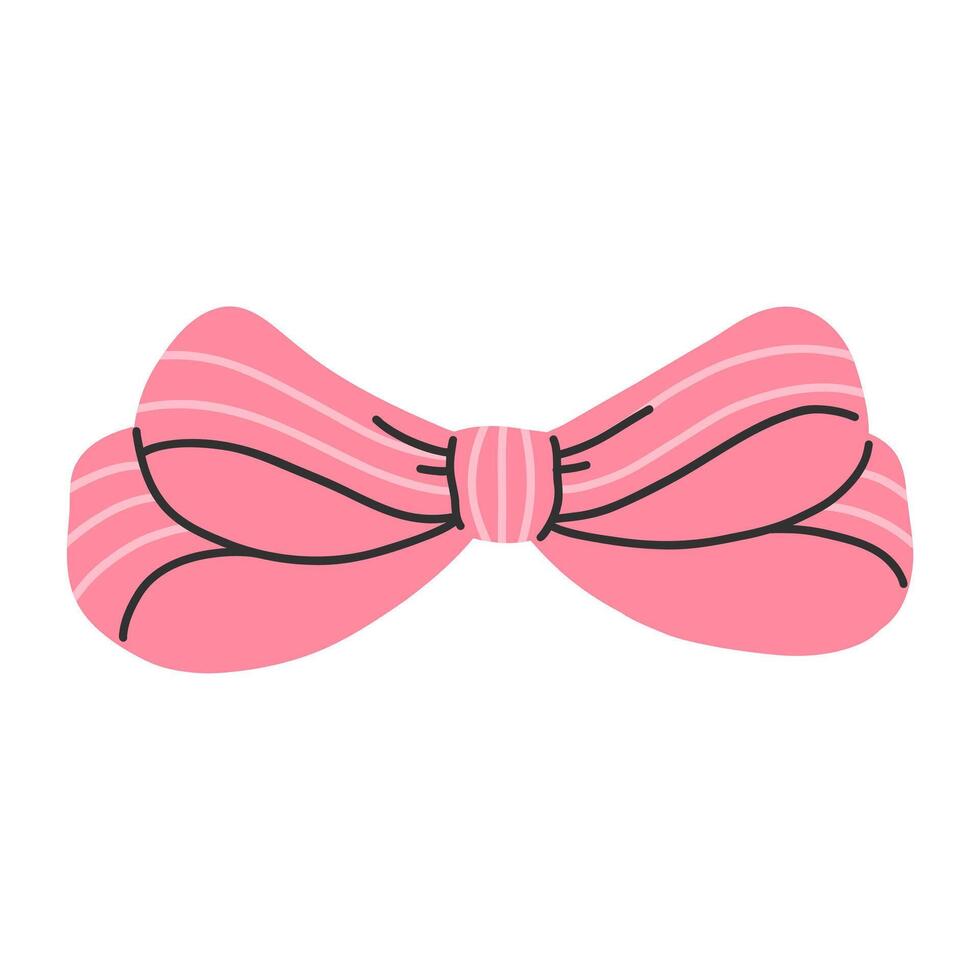 Pink stripped bow isolated on white background. Clipart bow flat illustration. vector