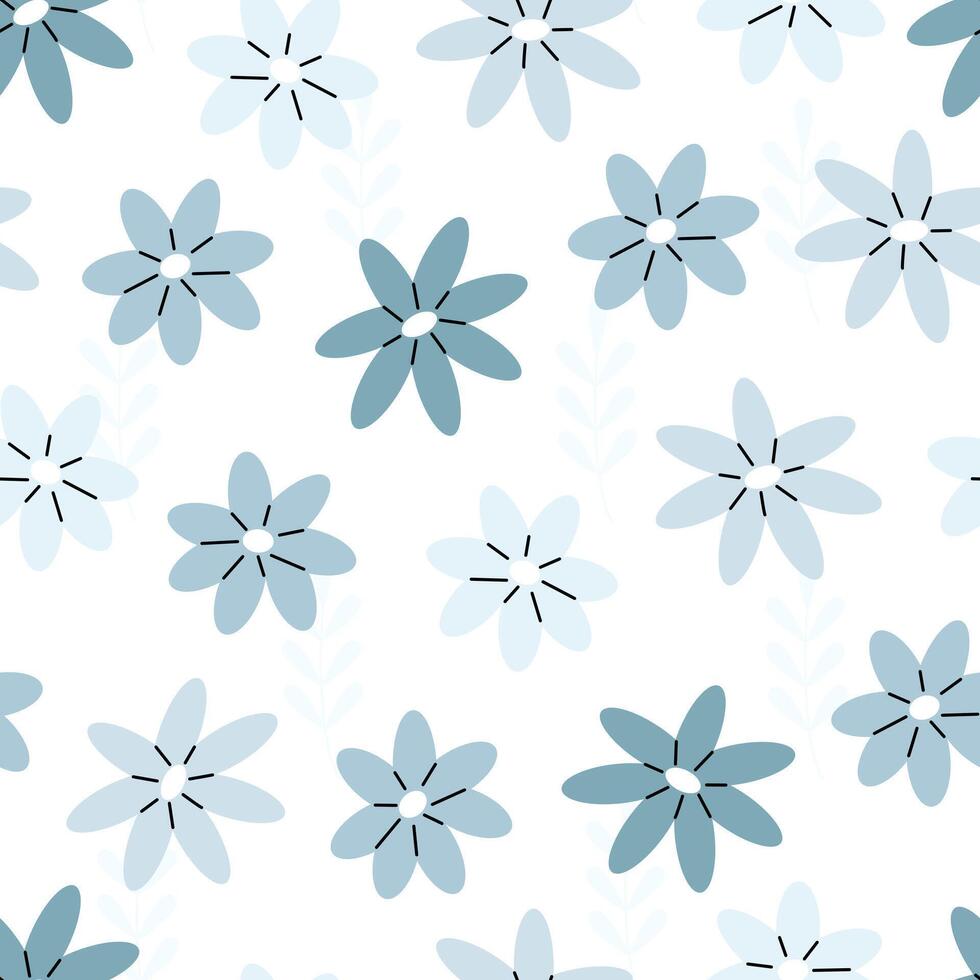 Seamless pattern with blue flowers on a white background. floral illustration background. Flat illustration vector