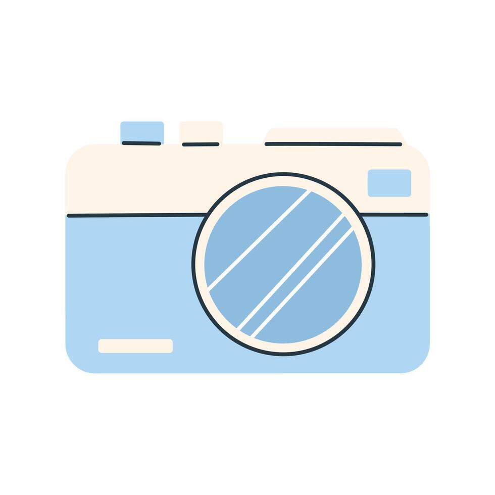 Blue photo camera in flat style isolated on white background. Summer clipart. vector