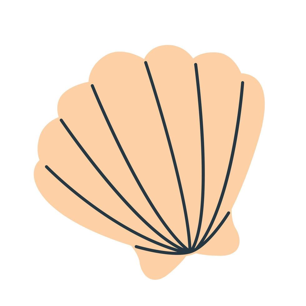 Seashell in flat style isolated on white background. Summer clipart. vector