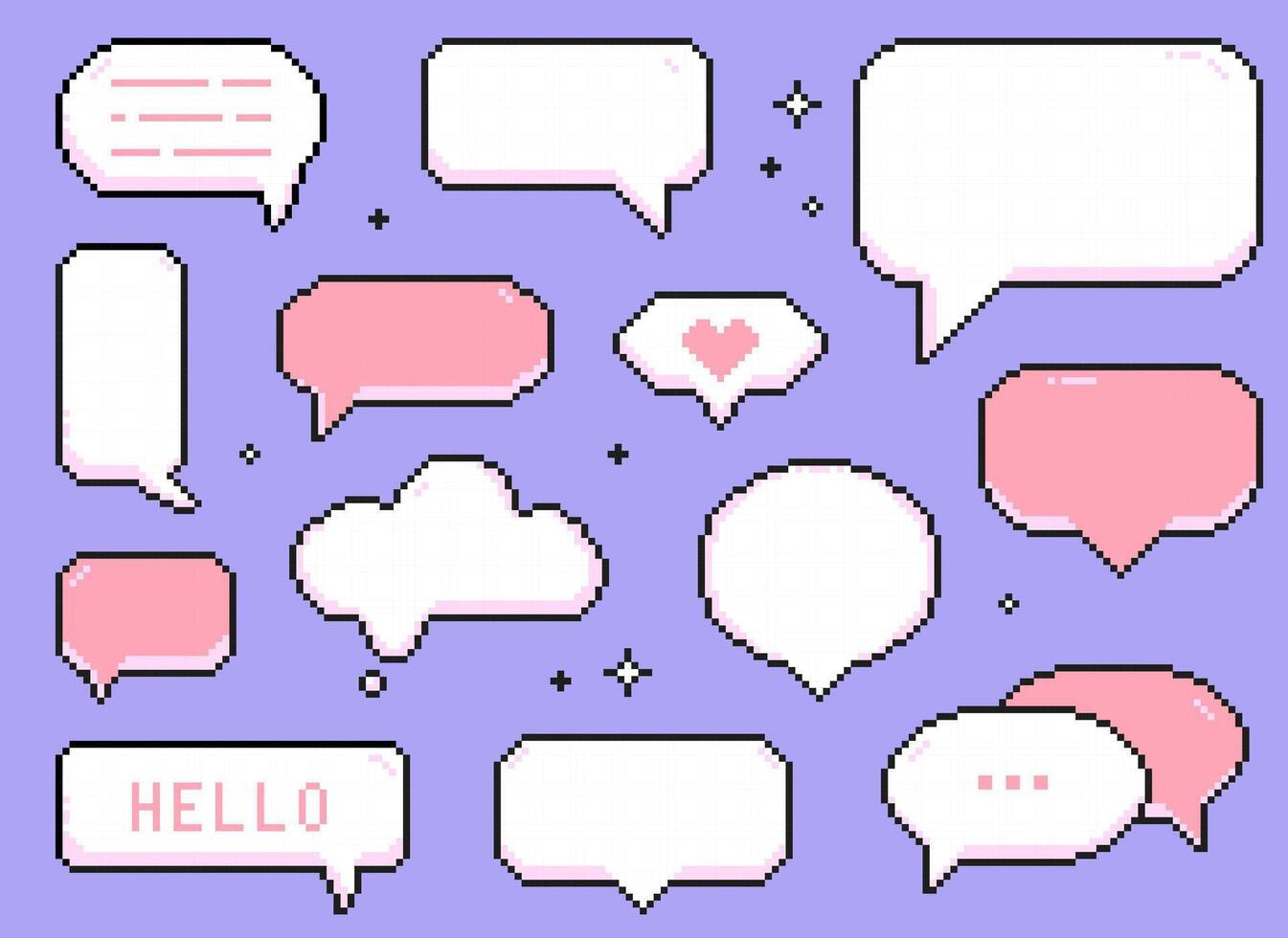 Pixel speech bubbles set collection. A set of pixel elements. 8-bit style illustration. vector