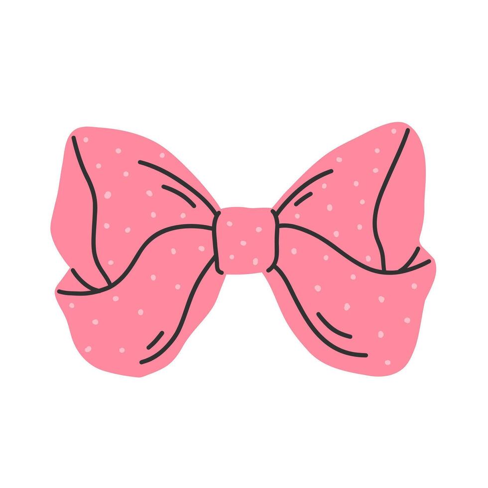 Pink bow with dots isolated on white background. Clipart bow flat illustration. vector