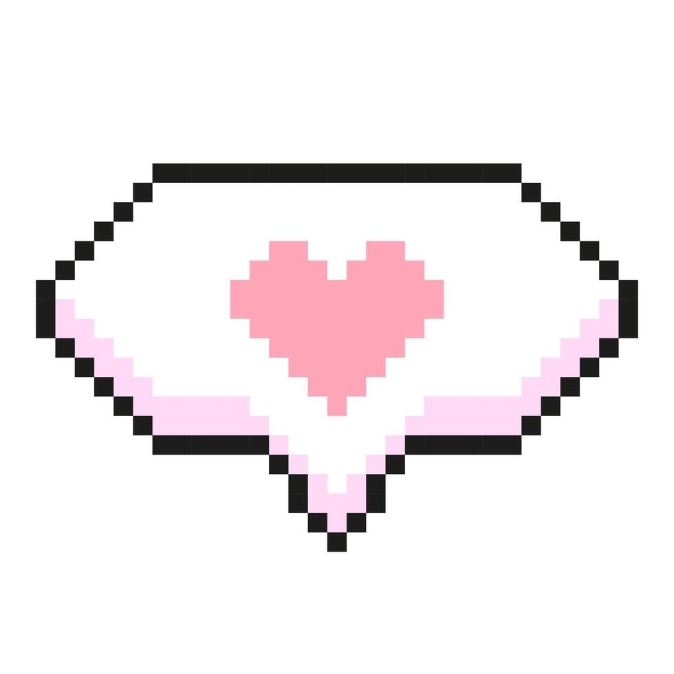 Pixel speech bubble with heart isolated on white background. Pixel element. 8-bit style illustration. vector