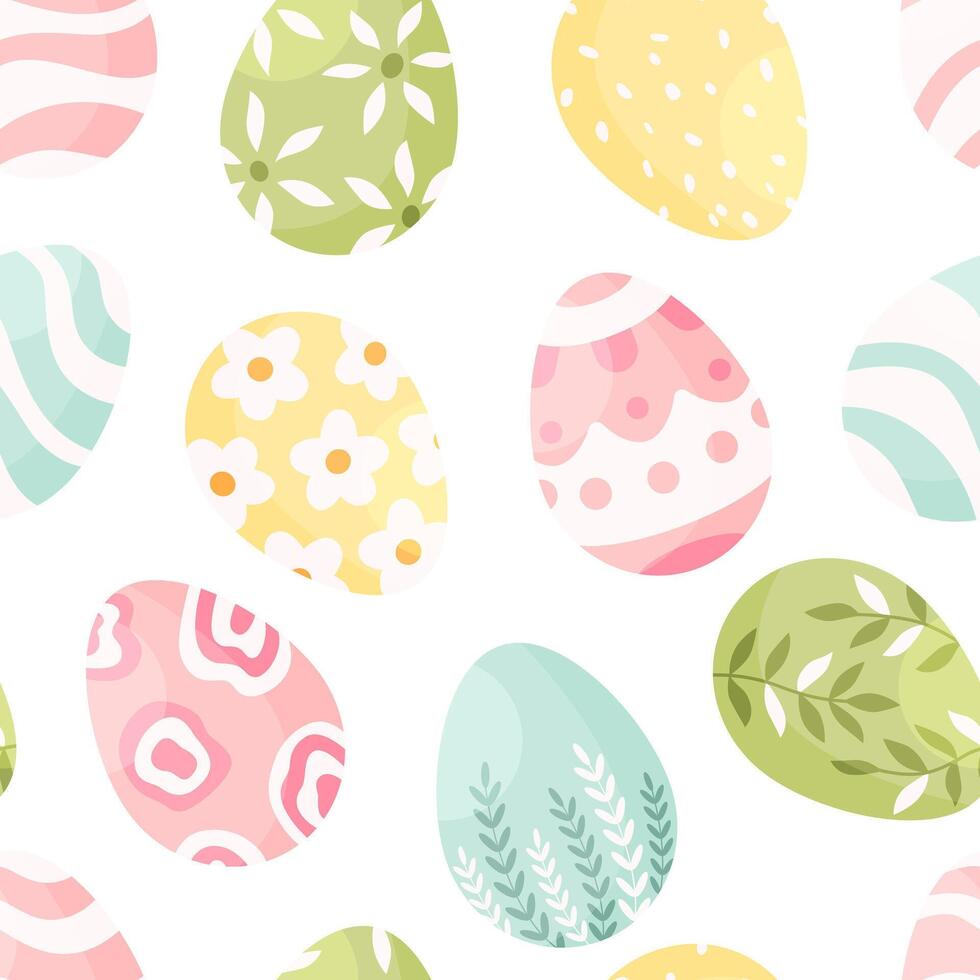 Seamless pattern with Easter eggs on a white background. Easter illustration background. Cartoon illustration. vector