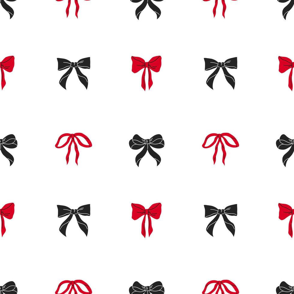 Seamless pattern with red and black bows on a white background. illustration background. vector