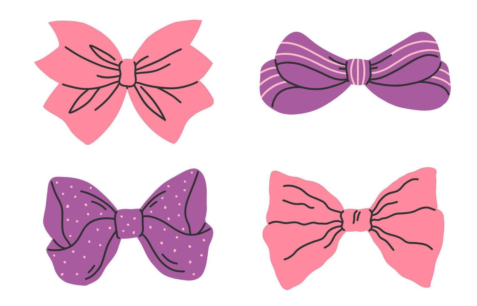 Pink and violet bows set. Clipart bows isolated on a white background. flat illustration. vector