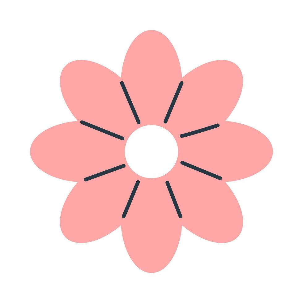 Pink flower in flat style isolated on white background. Summer clipart. vector