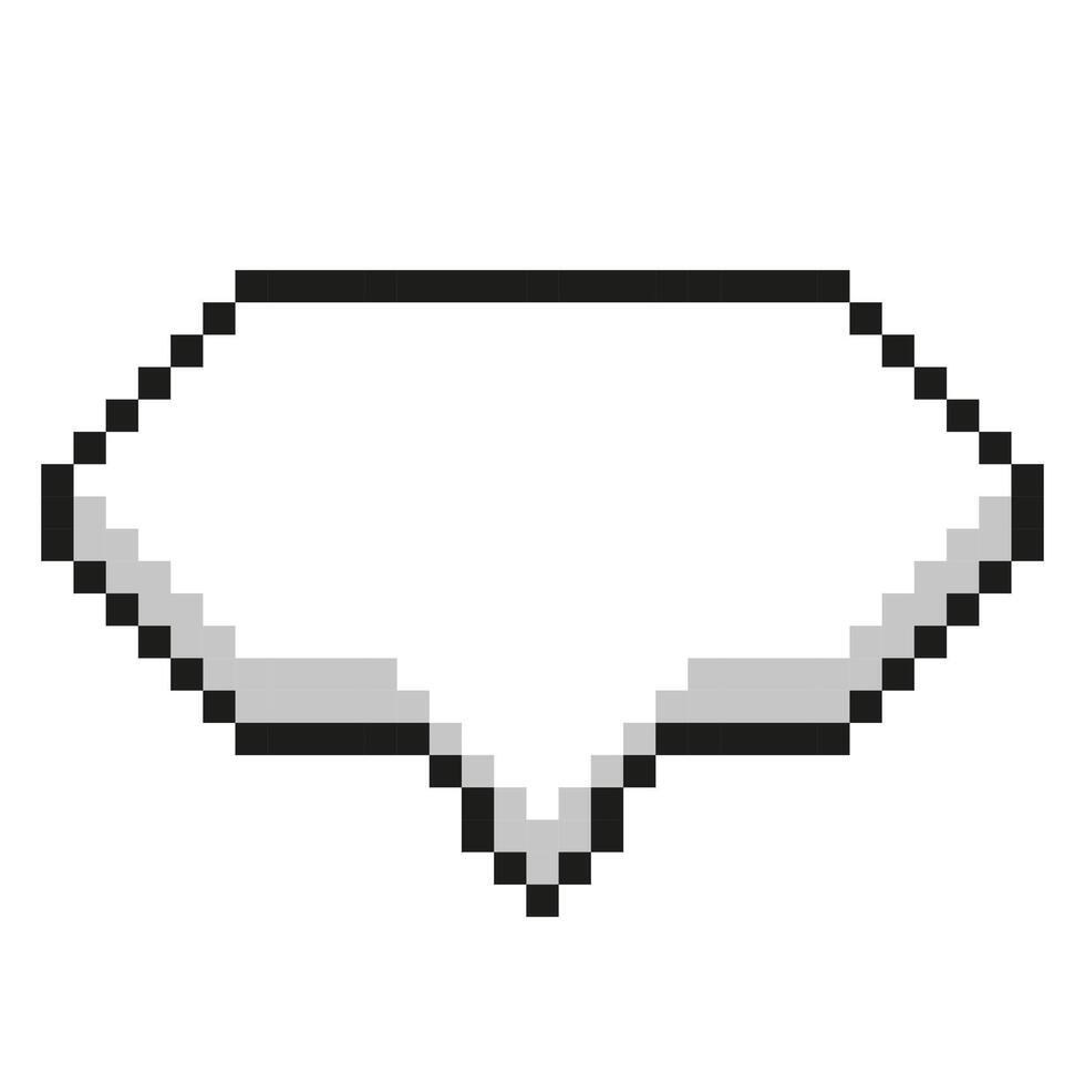 Pixel speech bubble with an arrow in the middle isolated on white background. Pixel 8-bit style illustration. vector