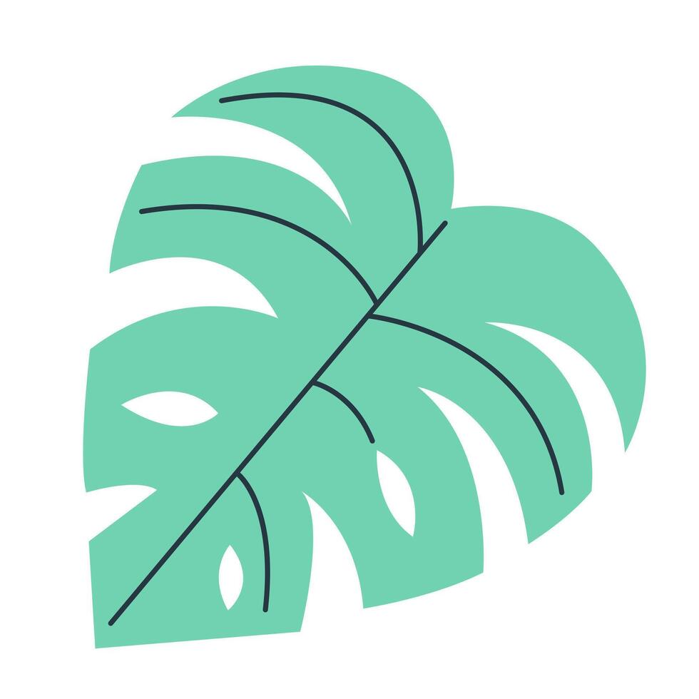 Tropical monstera leaf in flat style isolated on white background. Summer clipart. vector