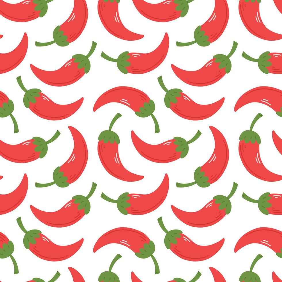 Seamless pattern with red peppers in cartoon flat style on a white background. illustration background. vector