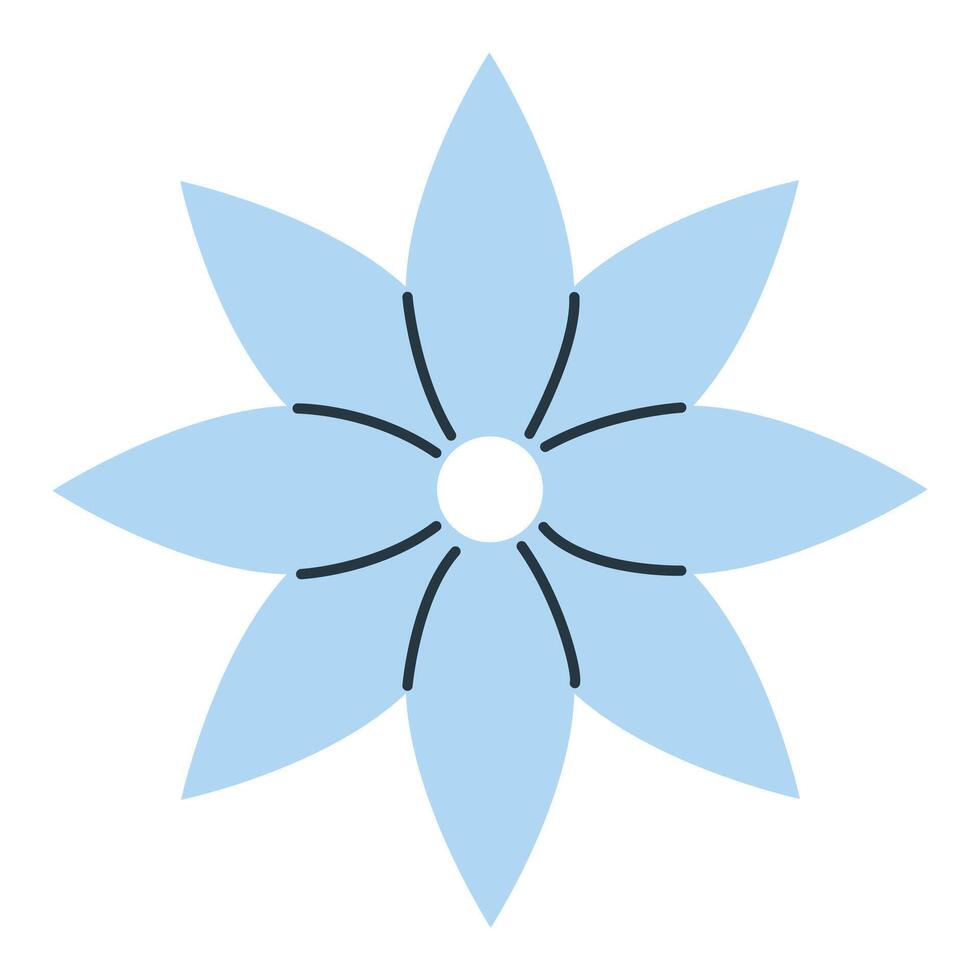 Blue flower in flat style isolated on white background. Summer clipart. vector