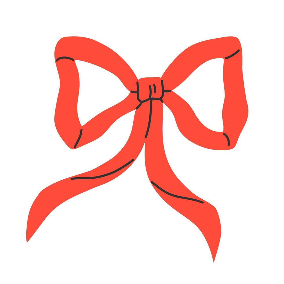 Red thin bow isolated on white background. Clipart bow flat illustration. vector