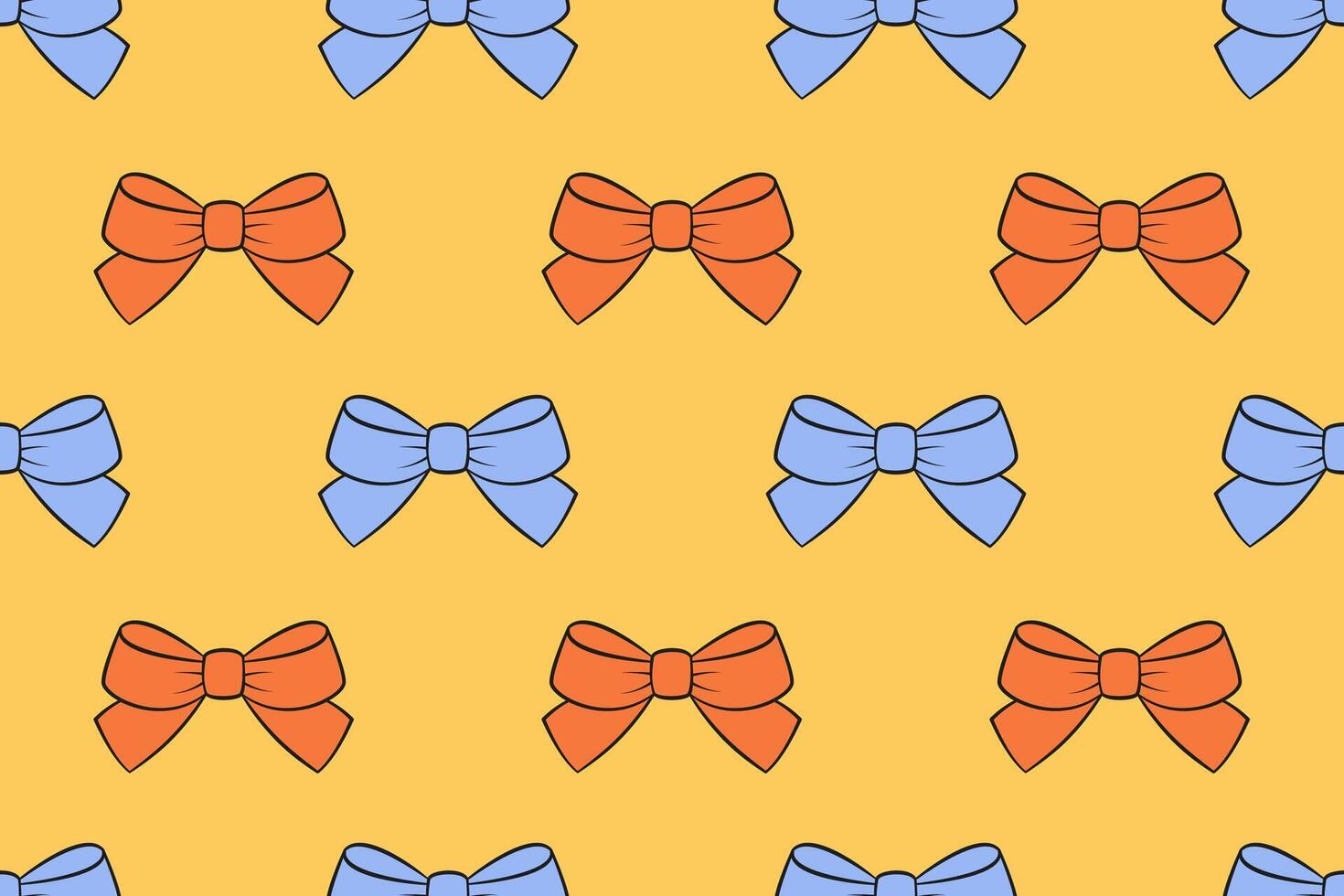 seamless pattern with retro bows. Yellow orange blue bow doodle pattern. Hand drawn flat style for surface pattern design. illustration vector