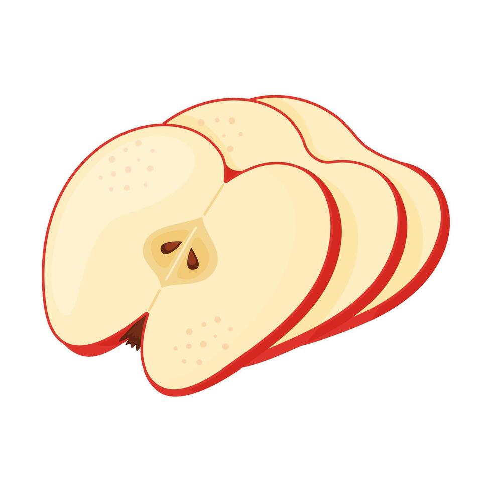Red ripe apple slices, fresh garden fruit. Hand drawn food clipart. Slices of fresh Red apple fruit, Flat style isolated on transparent background illustration vector