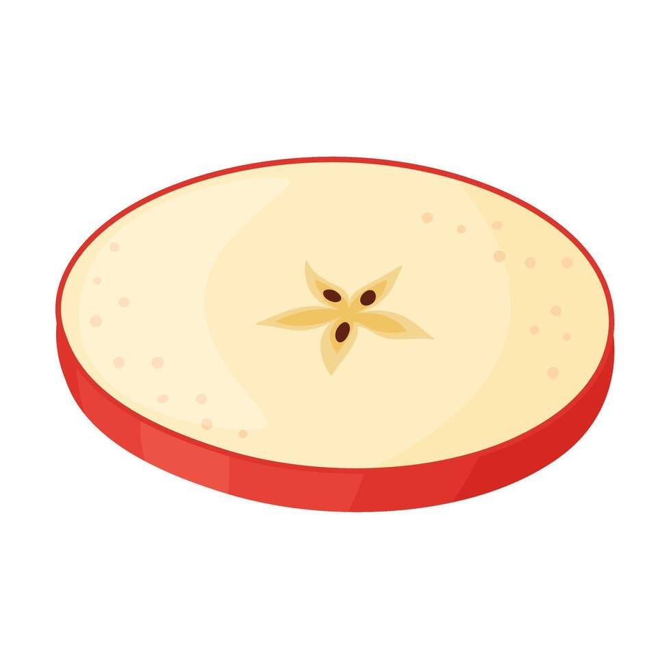 Round slice of fresh Red apple, fresh garden fruit. Hand drawn food clipart. slice of fresh Red apple fruit, Flat style isolated on transparent background illustration vector