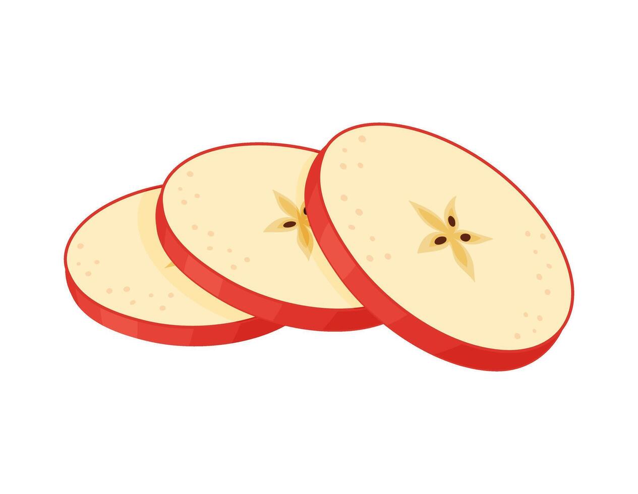 Red ripe apple round slices, fresh garden fruit. Hand drawn food clipart. Slices of fresh Red apple fruit, Flat style isolated on transparent background. Red Delicious illustration vector