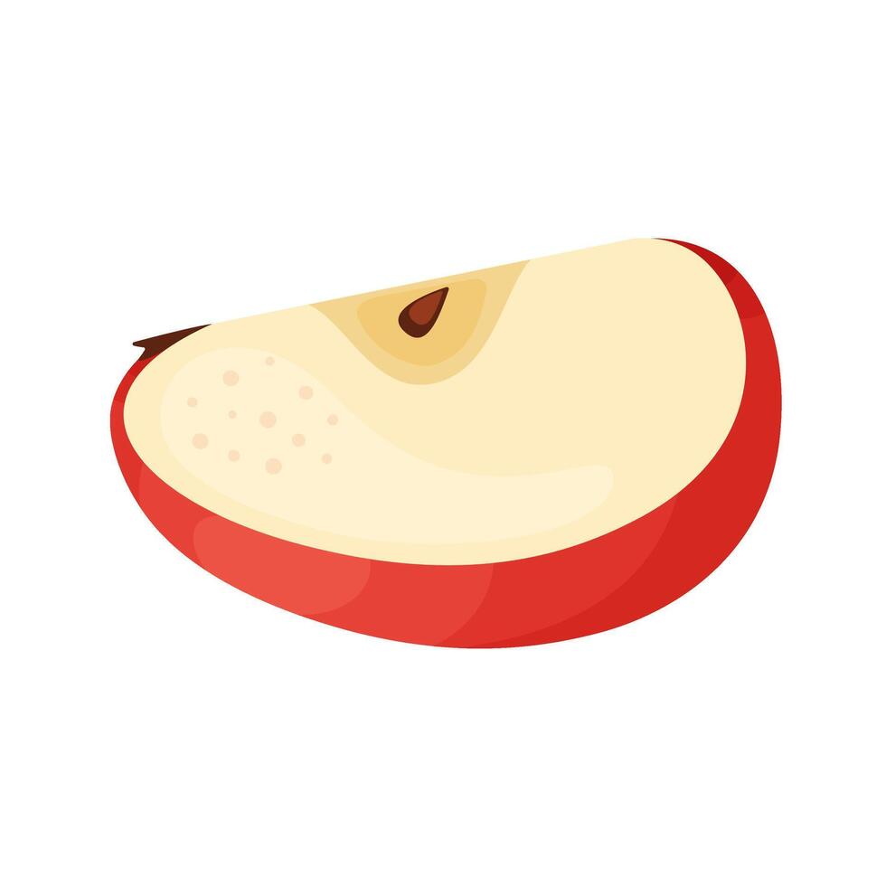 Red ripe apple segment slice, fresh garden fruit. Hand drawn food clipart. slice of fresh Red apple fruit, Flat style isolated on transparent background. Red Delicious illustration vector