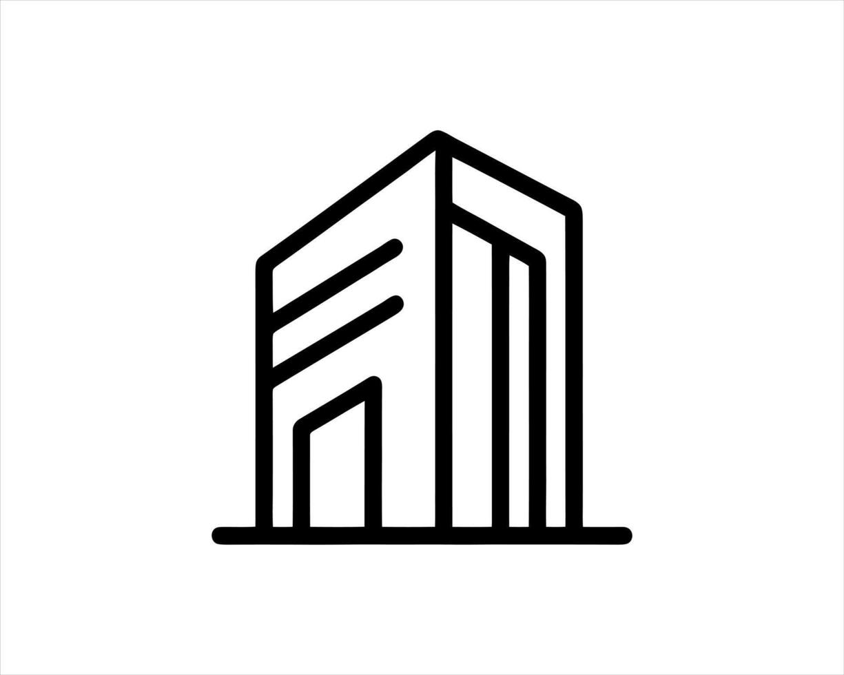 A building icon in black and white vector